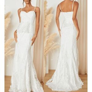 Lulu’s White Lace Wedding Dress | XS | Mermaid Gown | Peplum | Bustier Bodice